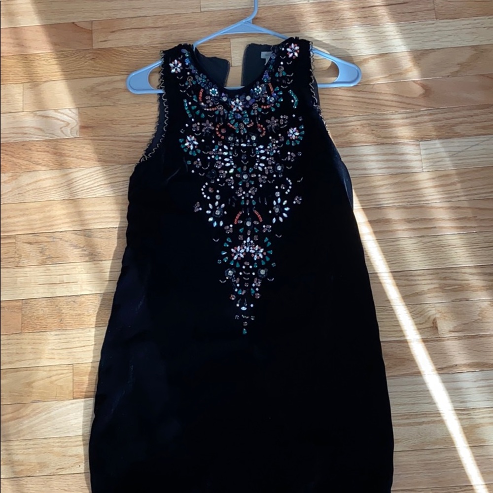Ecote Black Beaded Velvet Dress